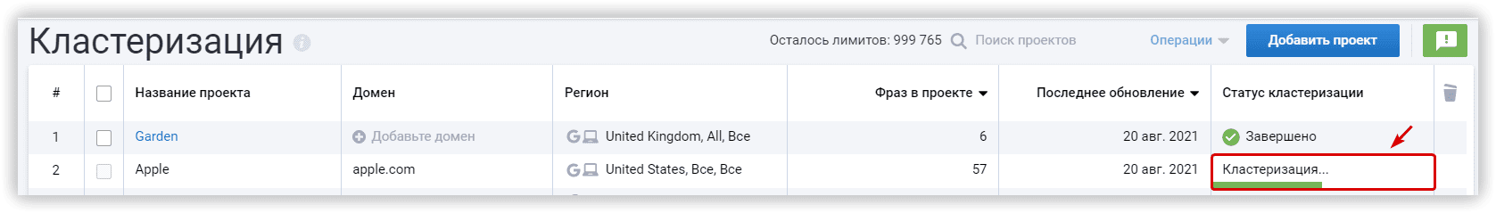 Запускаем кластеризацию и ждем отчет