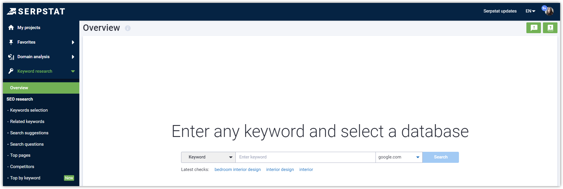 Keyword research in Serpstat